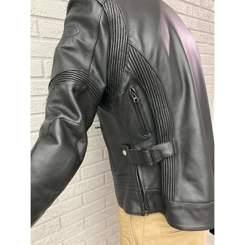 FieldSheer Black Men Armored Leather Motorcycle Jacket Size 14